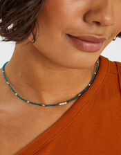 14ct Gold-Plated Beaded Pearl Necklace, Teal (TEAL), large