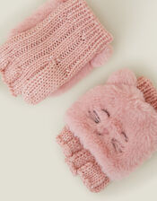 Girls Cat Fingerless Mitten Gloves, Pink (PINK), large