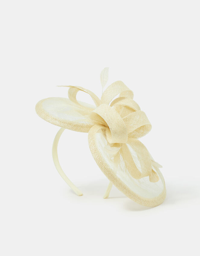 Bow Feather Disc Fascinator, Yellow (YELLOW), large