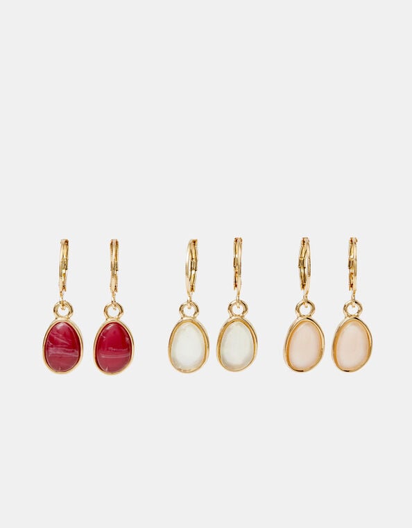 3-Pack Mini Resin Stone Hoop Earrings, , large