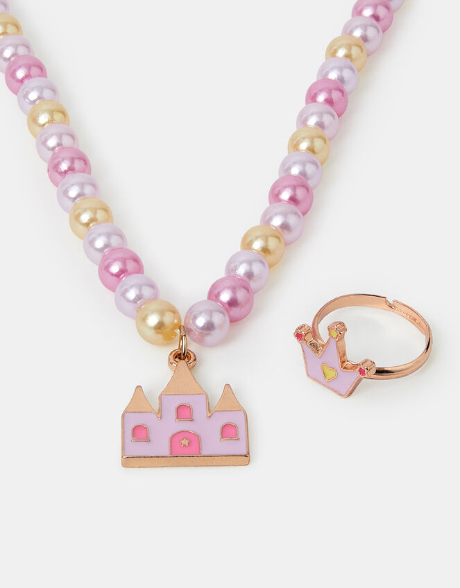 Girls Princess Charm Necklace and Ring Set, , large