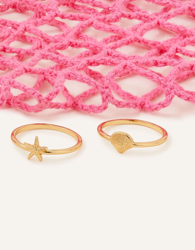 14ct Gold-Plated Shell Ring Set of Two , Gold (GOLD), large