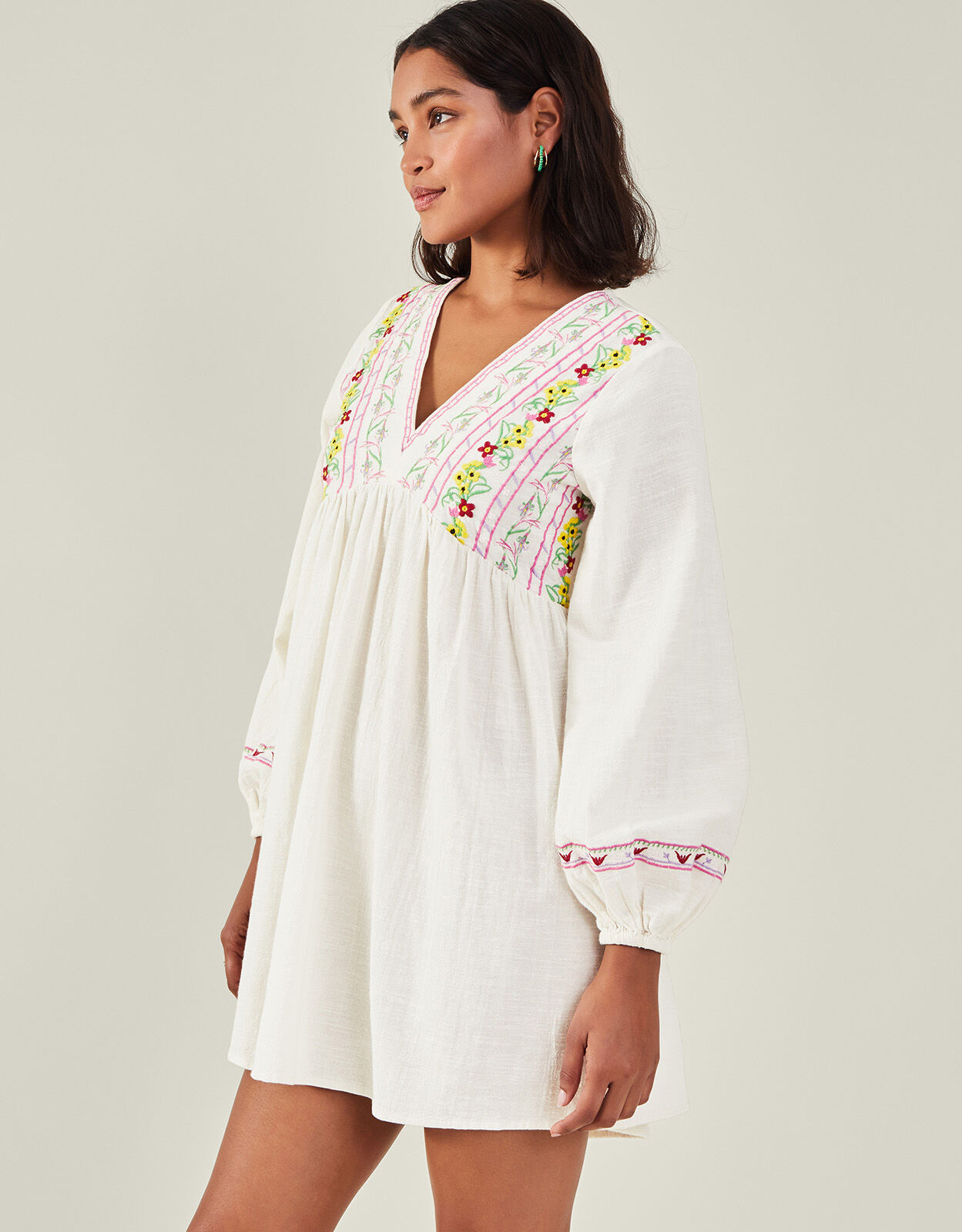 Floral Embroidered Mini Dress Ivory