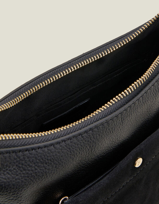 Leather Messenger Cross-Body Bag, Black (BLACK), large