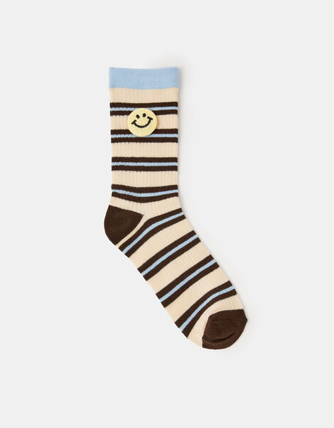 Smiley Face Stripe Socks, , large