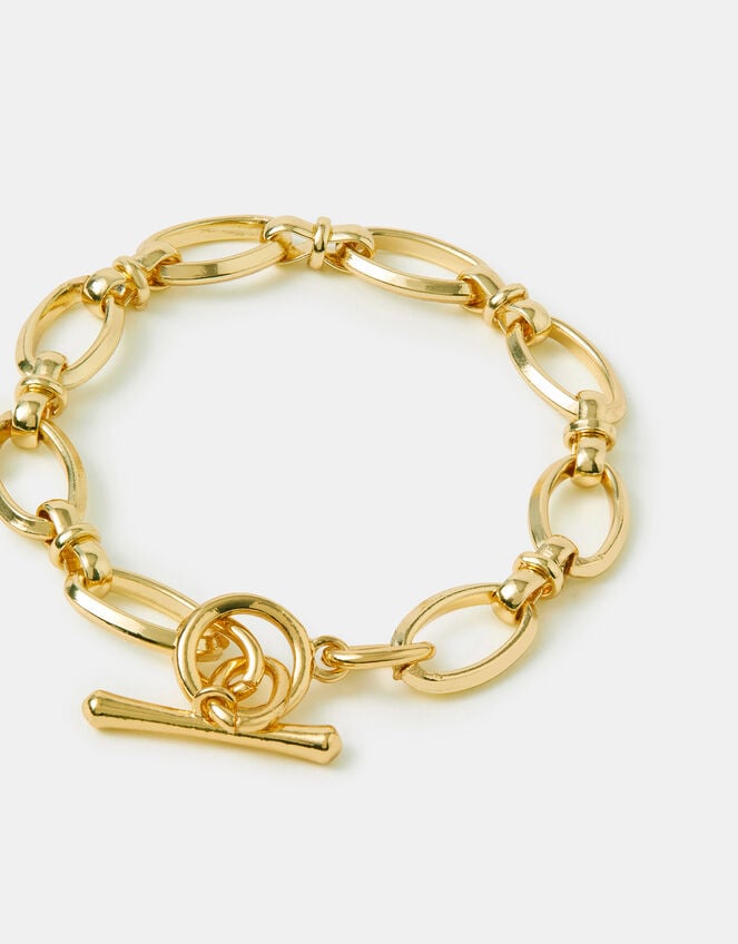 14ct Gold-Plated Knot Chain T-Bar Bracelet, , large