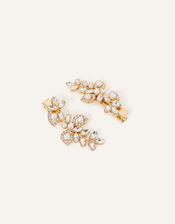 Pearl and Crystal Leaf Hair Clips Set of Two, , large