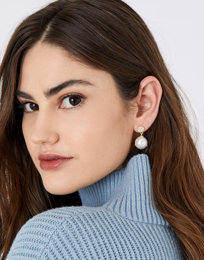 Pearl and Pave Short Drop Earrings Drops Accessorize Global