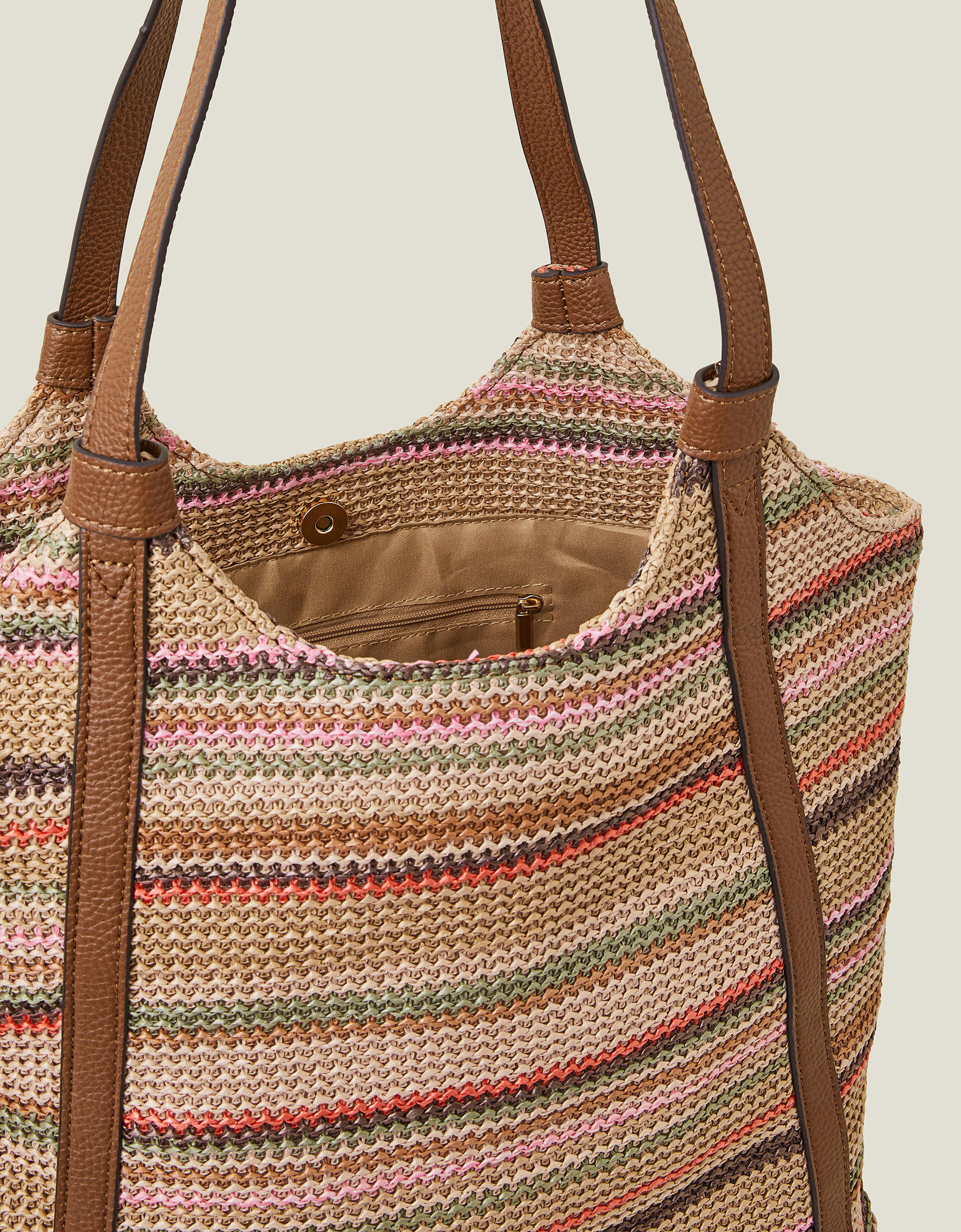 ★athe★ ECOLE Brown Raffia Shoulder Bag M Stripe Raffia Shoulder Bag | Beach Bags | Accessorize Global