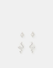 2-Pack Sterling Silver Snake & Eye Stud Earrings, , large
