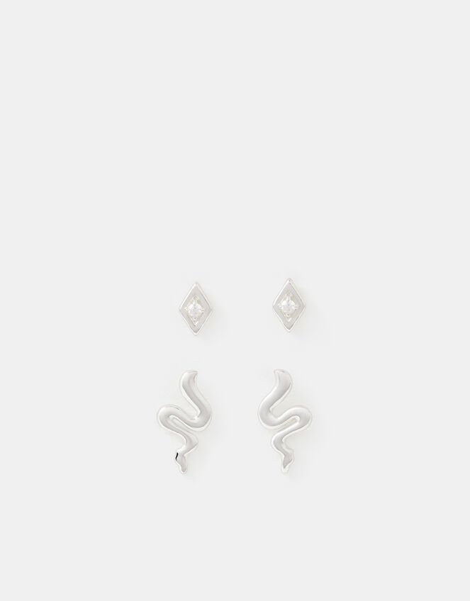 2-Pack Sterling Silver Snake & Eye Stud Earrings, , large