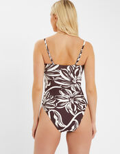 Floral Print Swimsuit, Brown (BROWN), large