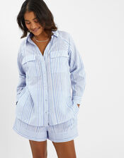 Stripe Beach Cover Up Shirt, Blue (BLUE), large