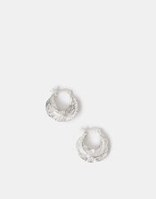 Sterling Silver-Plated Chunky Hammered Hoop Earrings, , large