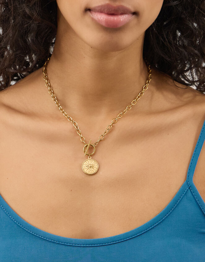 Stainless Steel Sun Coin Pendant Necklace, , large