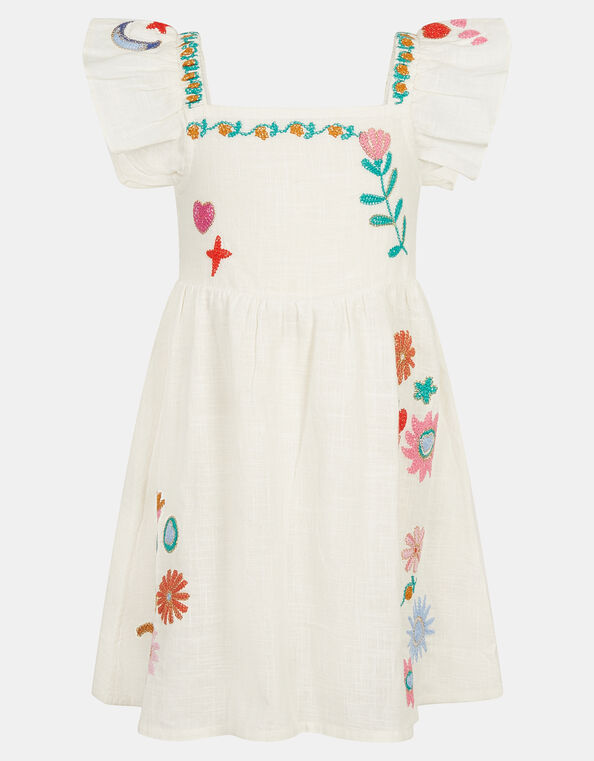 Girls Embroidered Cotton Dress, Multi (BRIGHTS MULTI), large