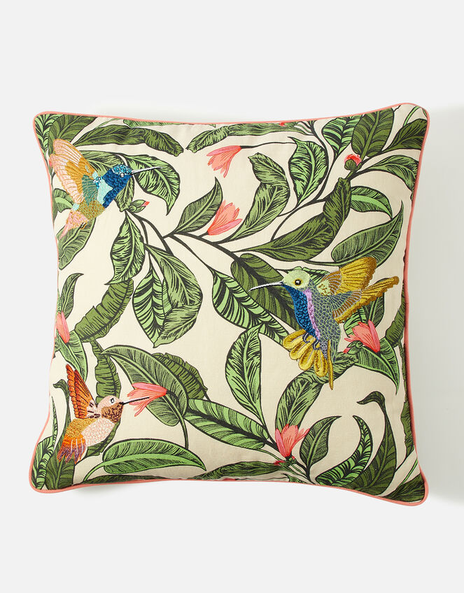 Botanical Birds Embroidered Cushion Cover, , large
