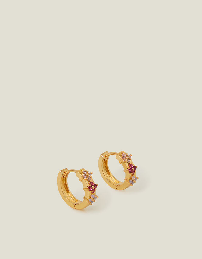14ct Gold-Plated Sparkle Flower Hoop Earrings, , large