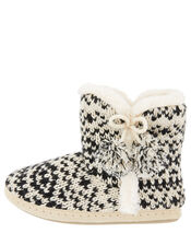 Fair Isle Knitted Slipper Boots, Black (BLACK/WHITE), large