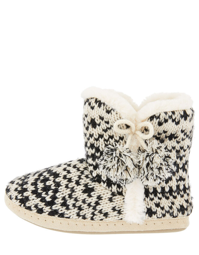 Fair Isle Knitted Slipper Boots, Black (BLACK/WHITE), large