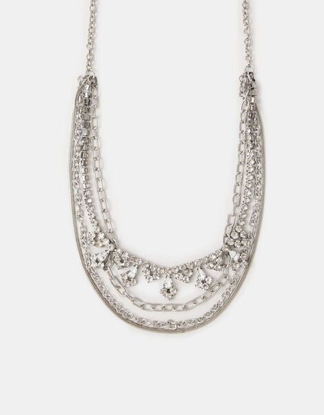 Diamanté Chain Layered Necklace, , large