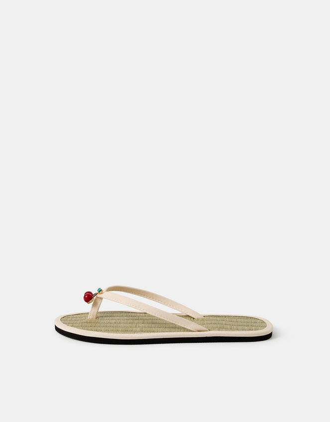 Cherry Charm Seagrass Flip Flops, Cream (CREAM), large