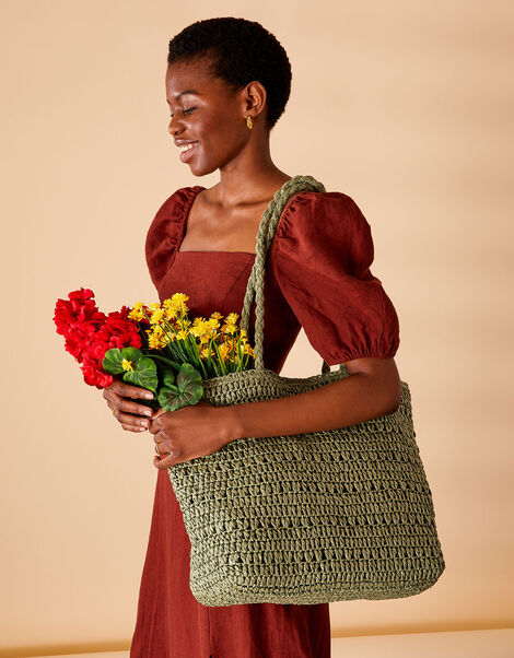 Large Raffia Shopper Bag, , large