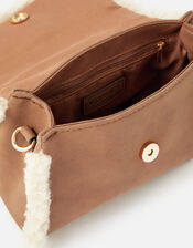 Faux Shearling Top Handle Bag, , large