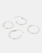 Sterling Silver Plain Mini Hoops Set of Two, , large