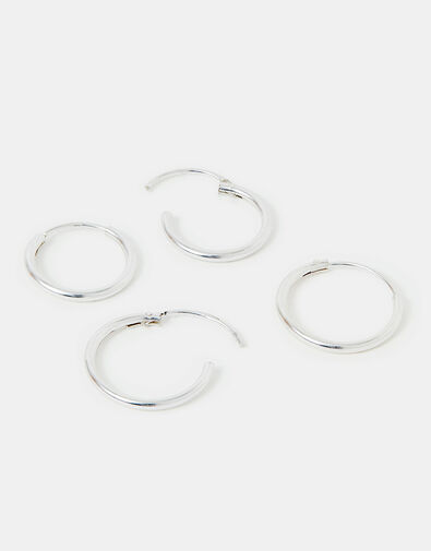 Sterling Silver Plain Mini Hoops Set of Two, , large