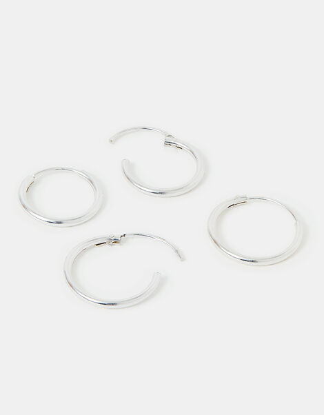 Sterling Silver Plain Mini Hoops Set of Two, , large