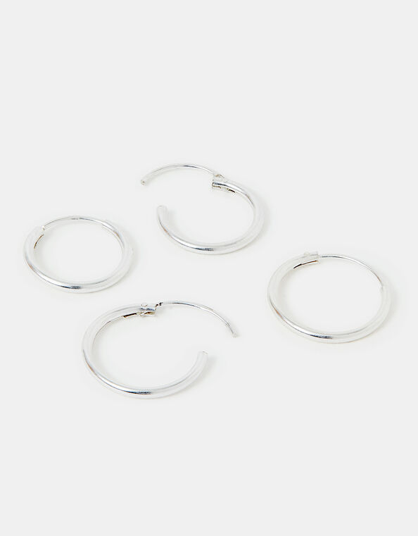 Sterling Silver Plain Mini Hoops Set of Two, , large