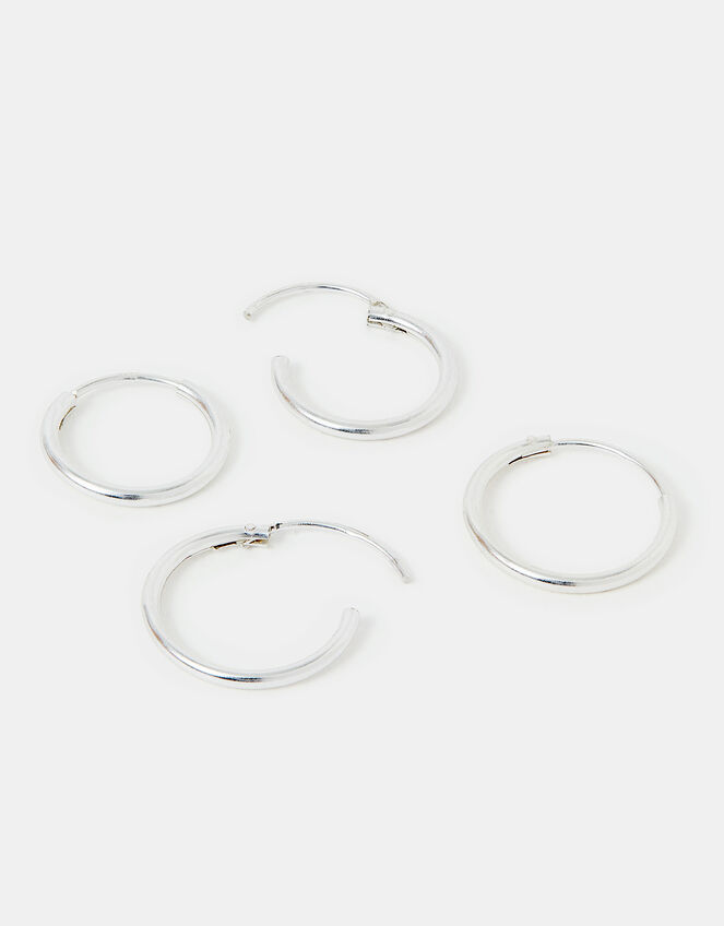 Sterling Silver Plain Mini Hoops Set of Two, , large