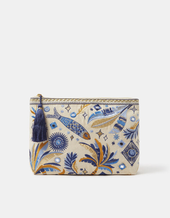 Embroidered Tropical Fish Pouch, , large