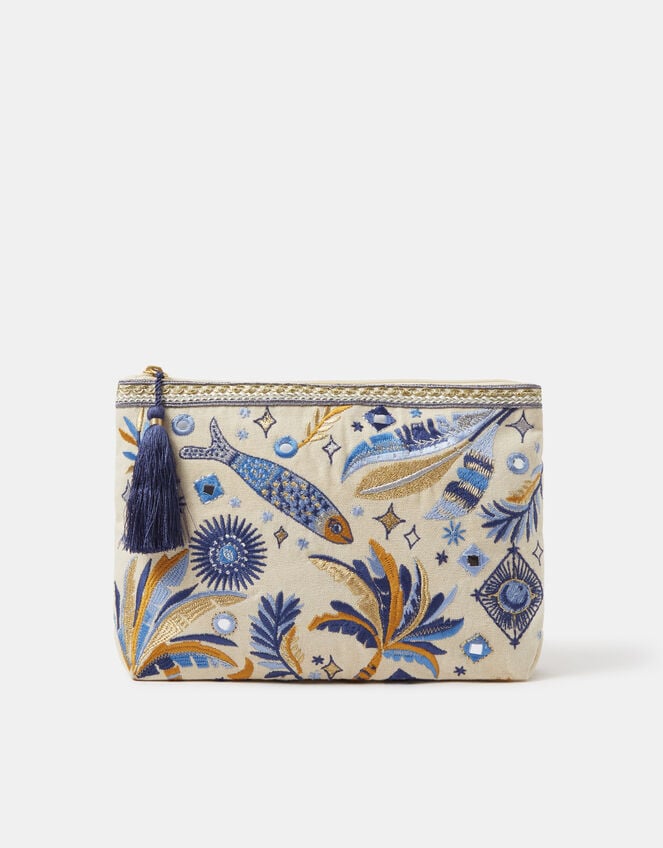 Embroidered Tropical Fish Pouch, , large