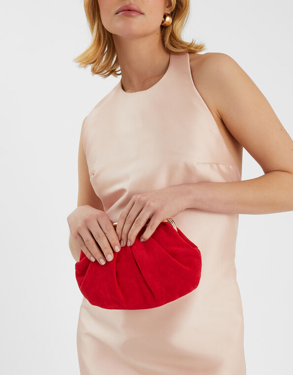 Pleated Suedette Clutch Bag, Red (RED), large