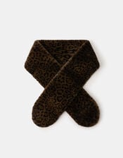 Faux Fur Leopard Print Stole Scarf, , large