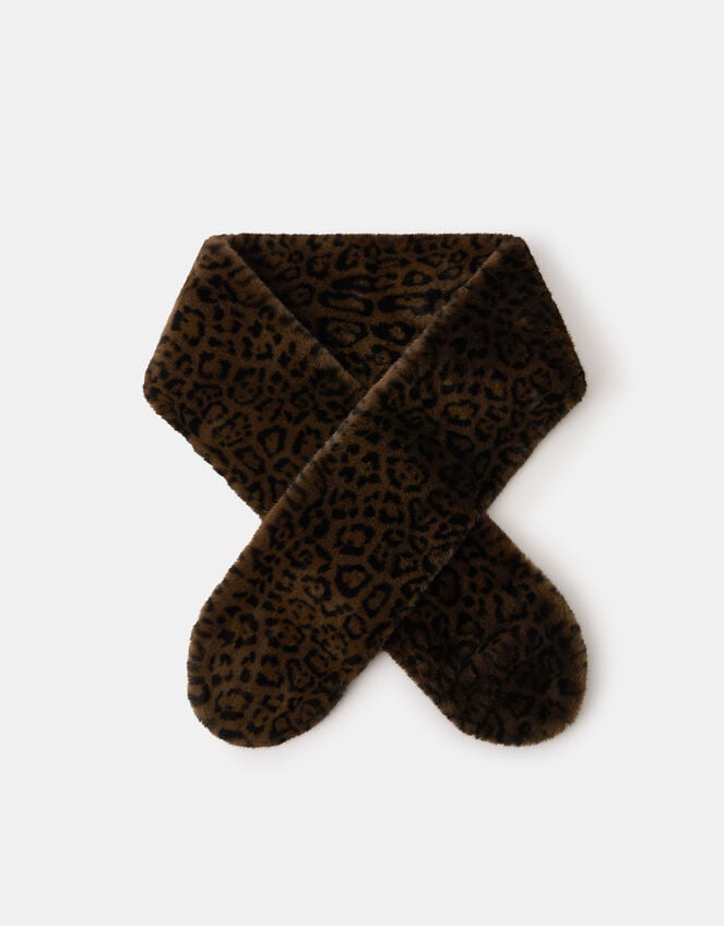 Faux Fur Leopard Print Stole Scarf, , large