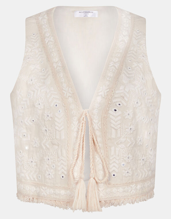 Mirror Embroidered Waistcoat, Ivory (IVORY), large