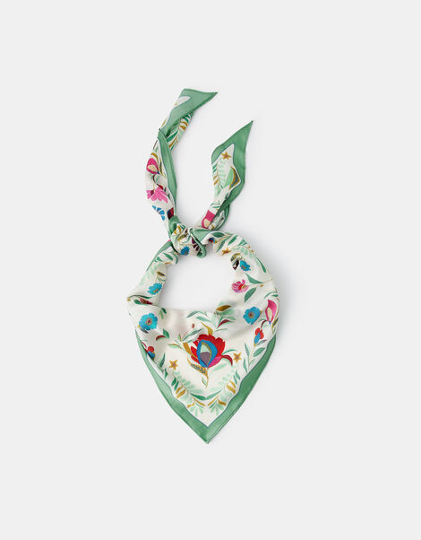 Floral Print Satin Triangle Scarf, , large
