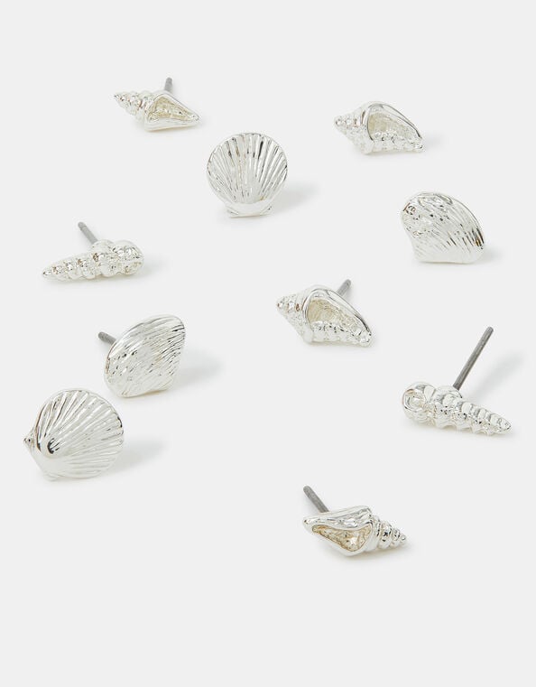 5-Pack Seashell Stud Earrings Silver, , large