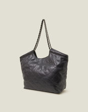 Chain Strap Faux Leather Shoulder Bag, Black (BLACK), large