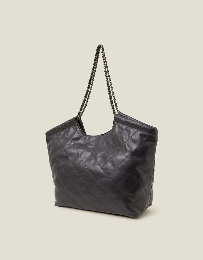 Chain Strap Faux Leather Shoulder Bag, Black (BLACK), large