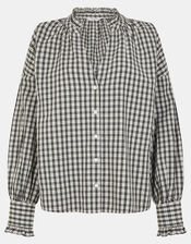 Check Print Blouse, Black (BLACK WHITE), large