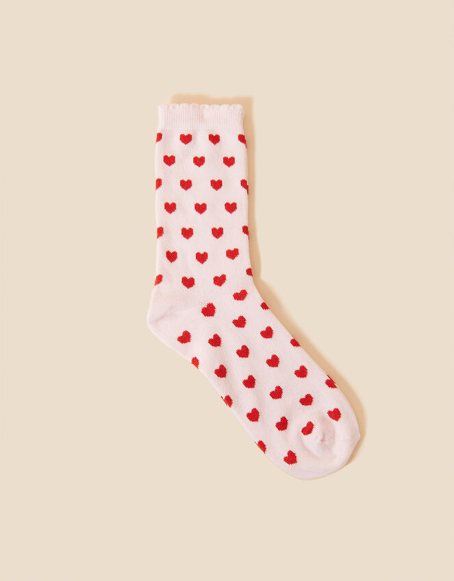 Ditsy Heart Print Socks, , large