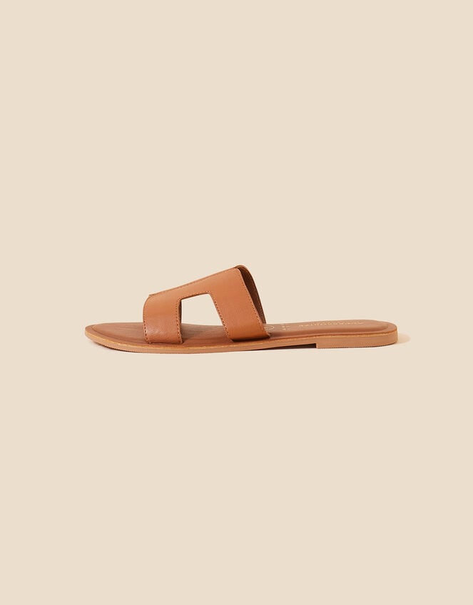Wide Fit Cut-Out Leather Sliders, Tan (TAN), large