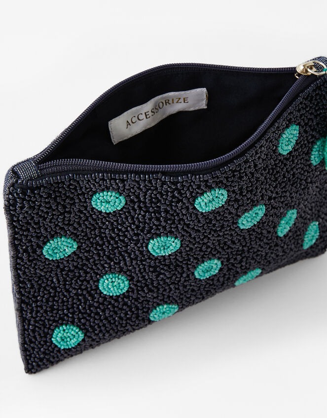 Beaded Spot Pouch Bag, Blue (NAVY), large