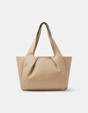 Pleated Faux Leather Shoulder Bag, Mink (MINK), large