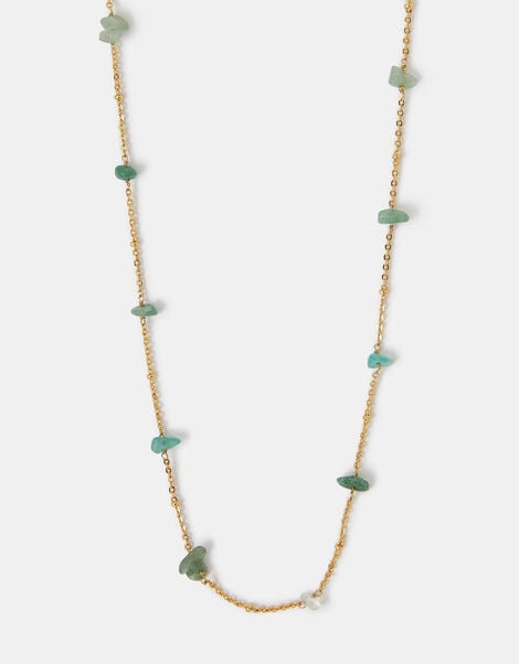 14ct Gold-Plated Long Semi-Precious Stone Station Necklace, , large