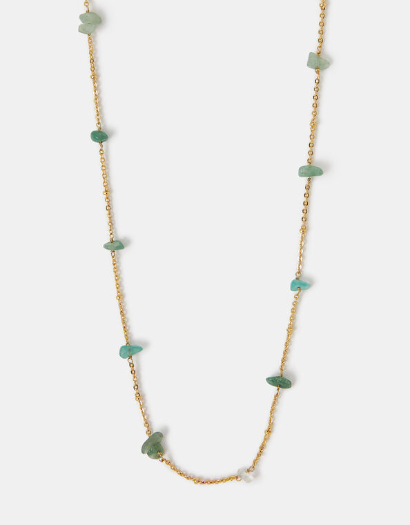 14ct Gold-Plated Long Semi-Precious Stone Station Necklace, , large